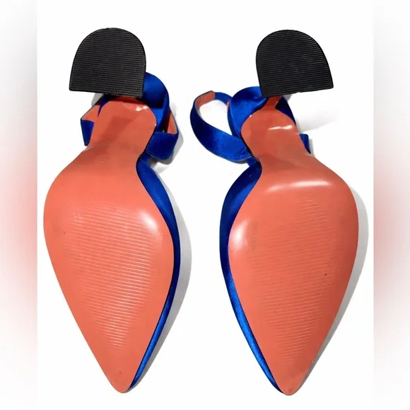 Sapphire Blue Satin Pointed Slingback Heels with Crystal Rosette - Picture 4 of 4